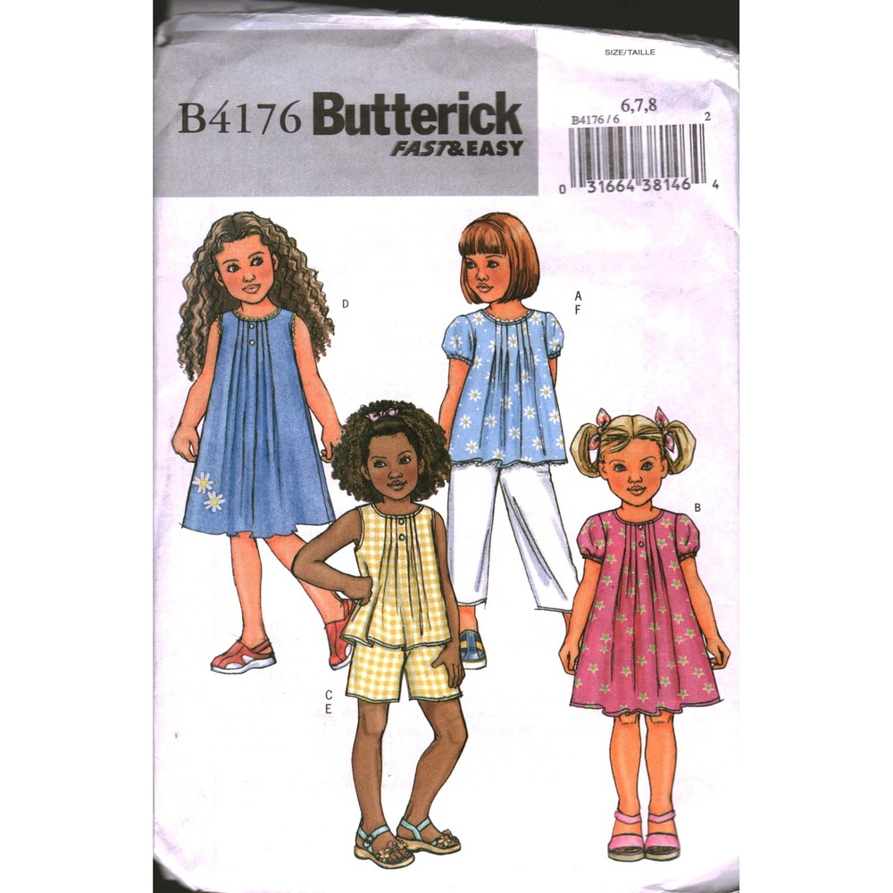 Butterick B4176 Kids‎ Girls Dress Top Shorts Pants Sewing Pattern Size 6 CUT